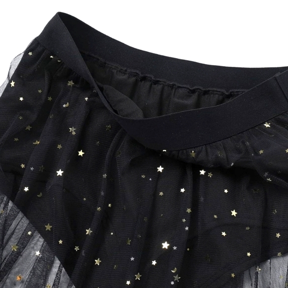 Mesh Sheer Tulle Maxi Sparkle Skirt - Size M, Black - Picture 3 of 8